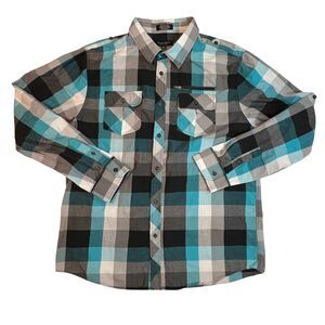 Eighty Eight Mens XXL Turquoise Western Preppy Collared  Chunky Plaid Button Up